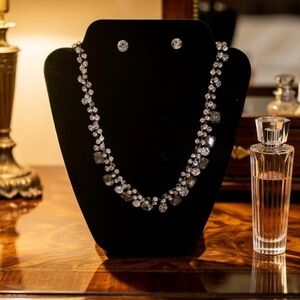 Silver-Tone w/Rhinestone & Grey Crystal Collar Necklace Set